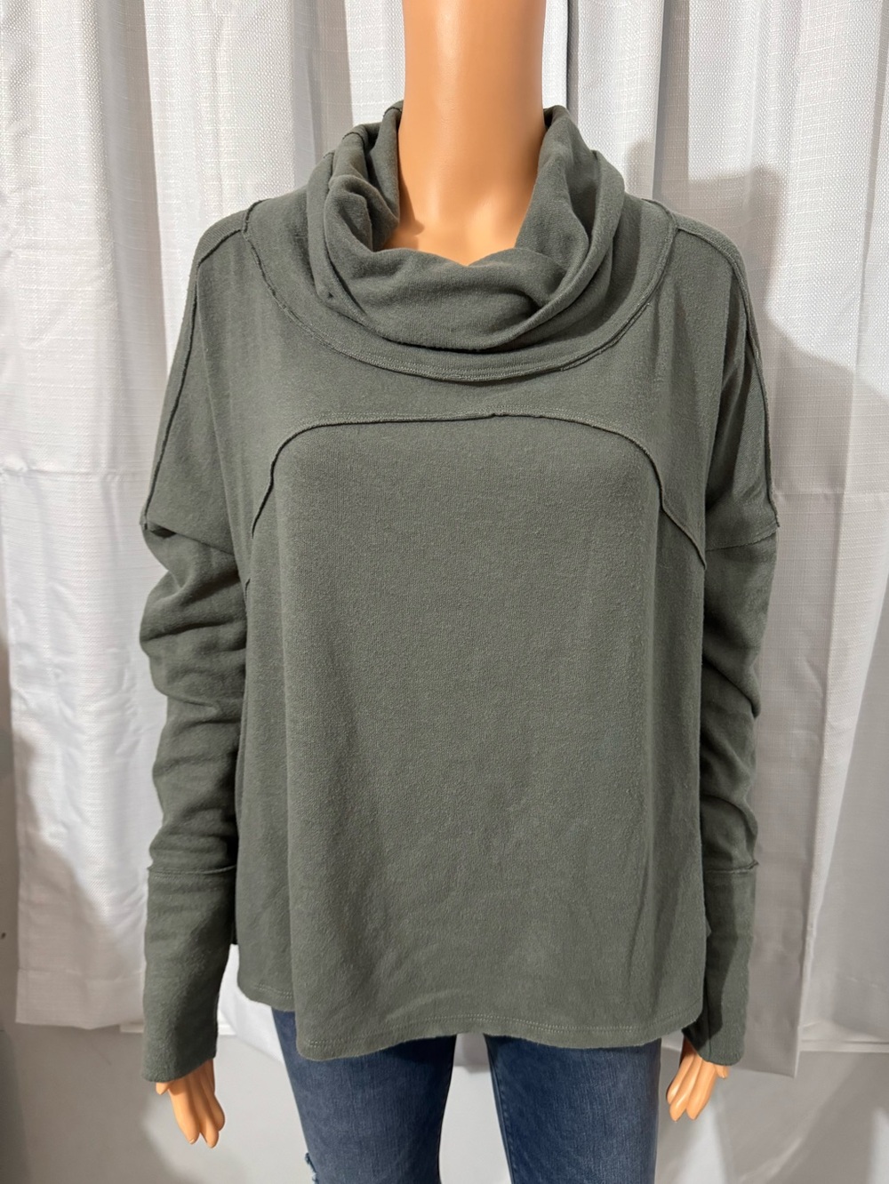 Cool We The Free size S relaxed pine green long sleeve cowl neck shirt new